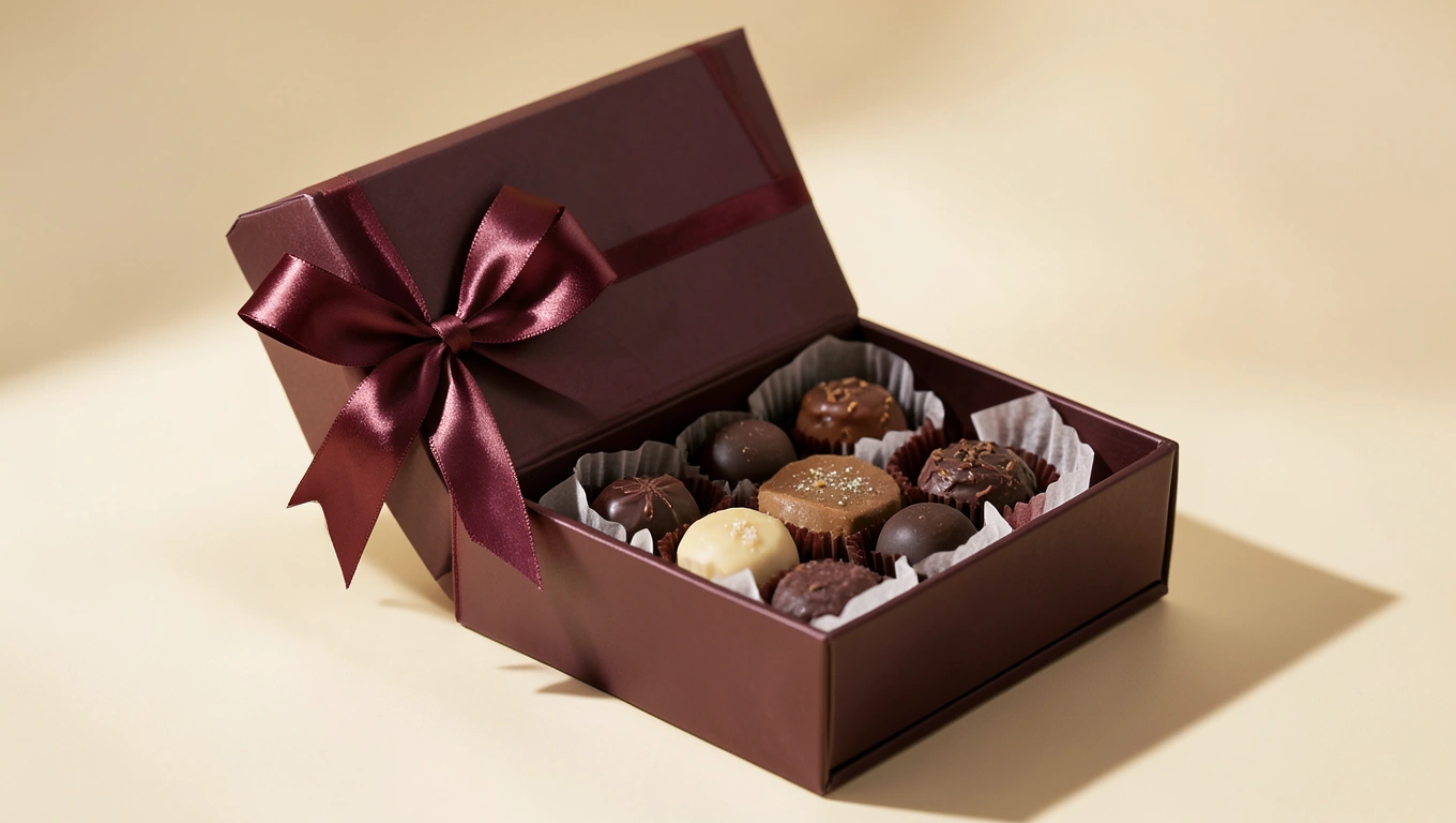 Coffret cadeau Chococado ouvert avec ruban satin