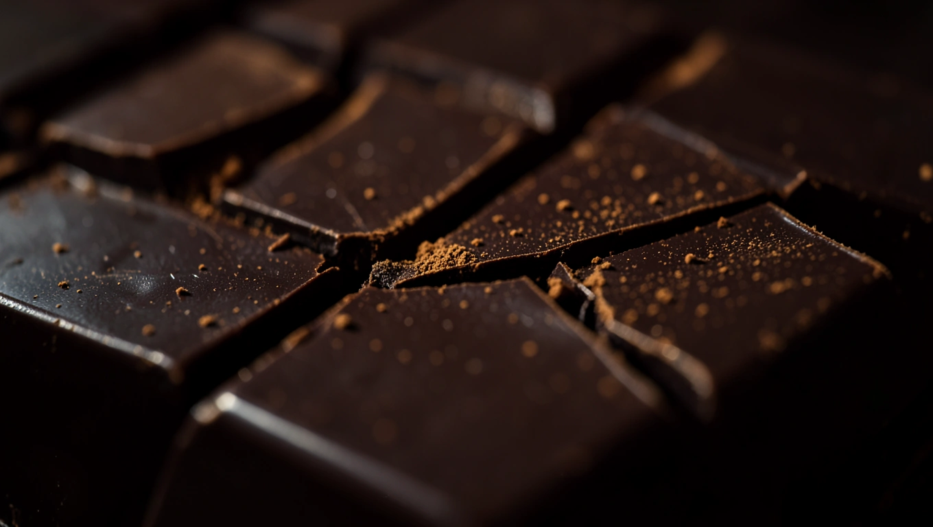 Tablette de chocolat brisée en détail